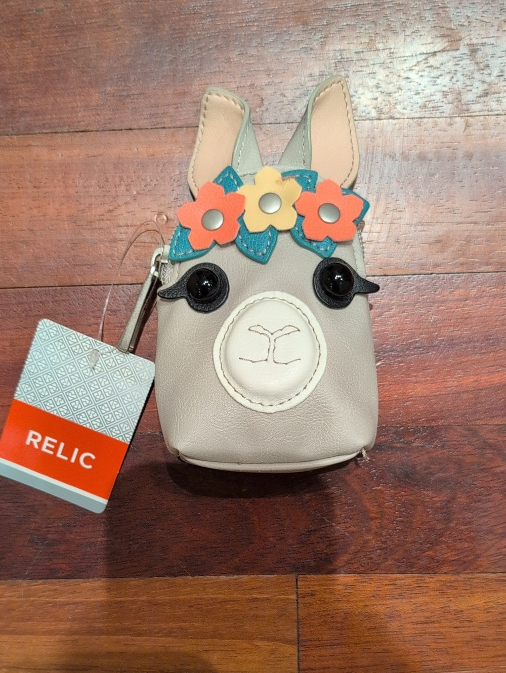 Relic Gray Llama Coin Purse with Colorful Flower Crown Alpaca